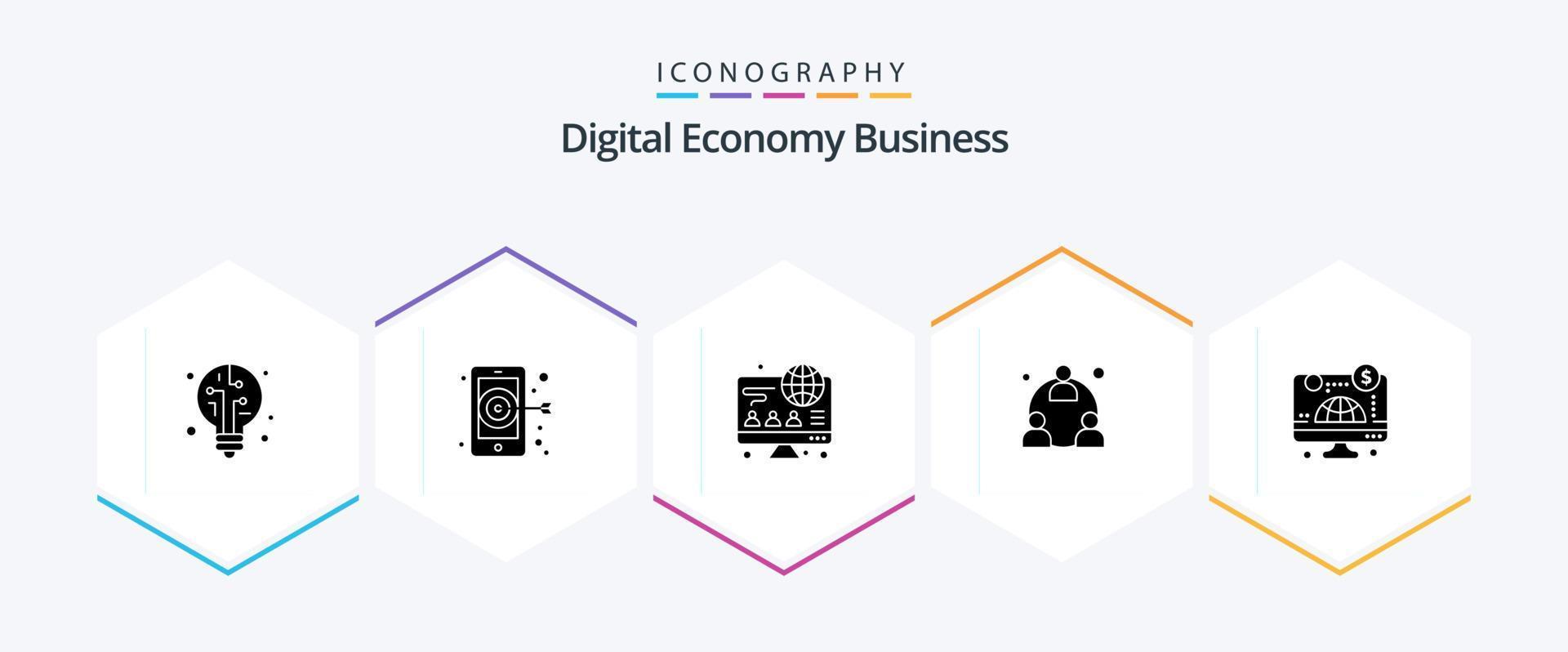 paquete de iconos de 25 glifos de negocios de economía digital que incluye . negocio. negocio. en línea. red vector