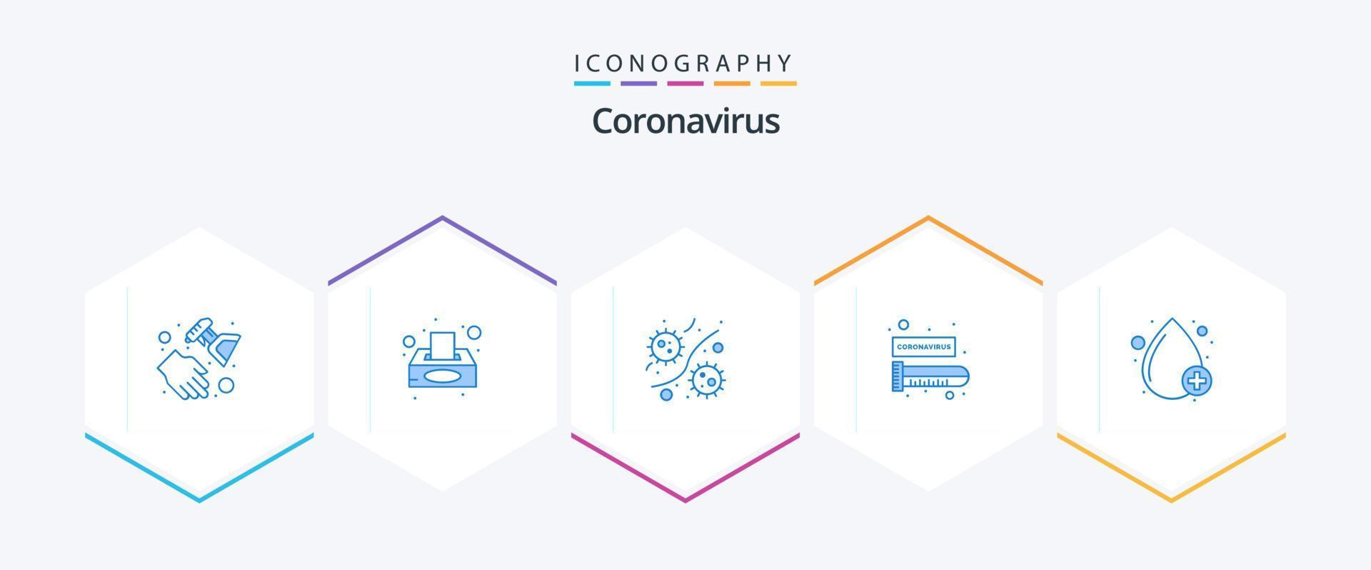 Coronavirus 25 Blue icon pack including blood. test tube. bacterium. blood test. viruses vector