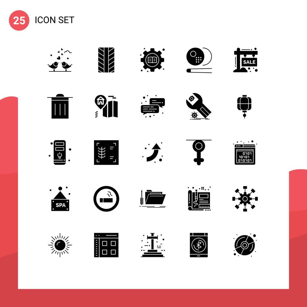 Mobile Interface Solid Glyph Set of 25 Pictograms of sale board gear sports pool Editable Vector Design Elements