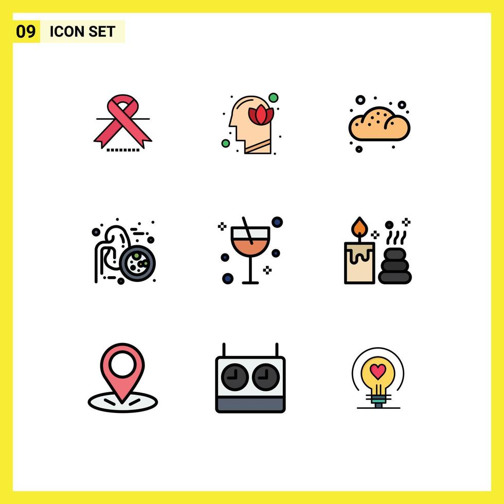 Set of 9 Modern UI Icons Symbols Signs for alcohol ureters lotus kidneys pastry Editable Vector Design Elements