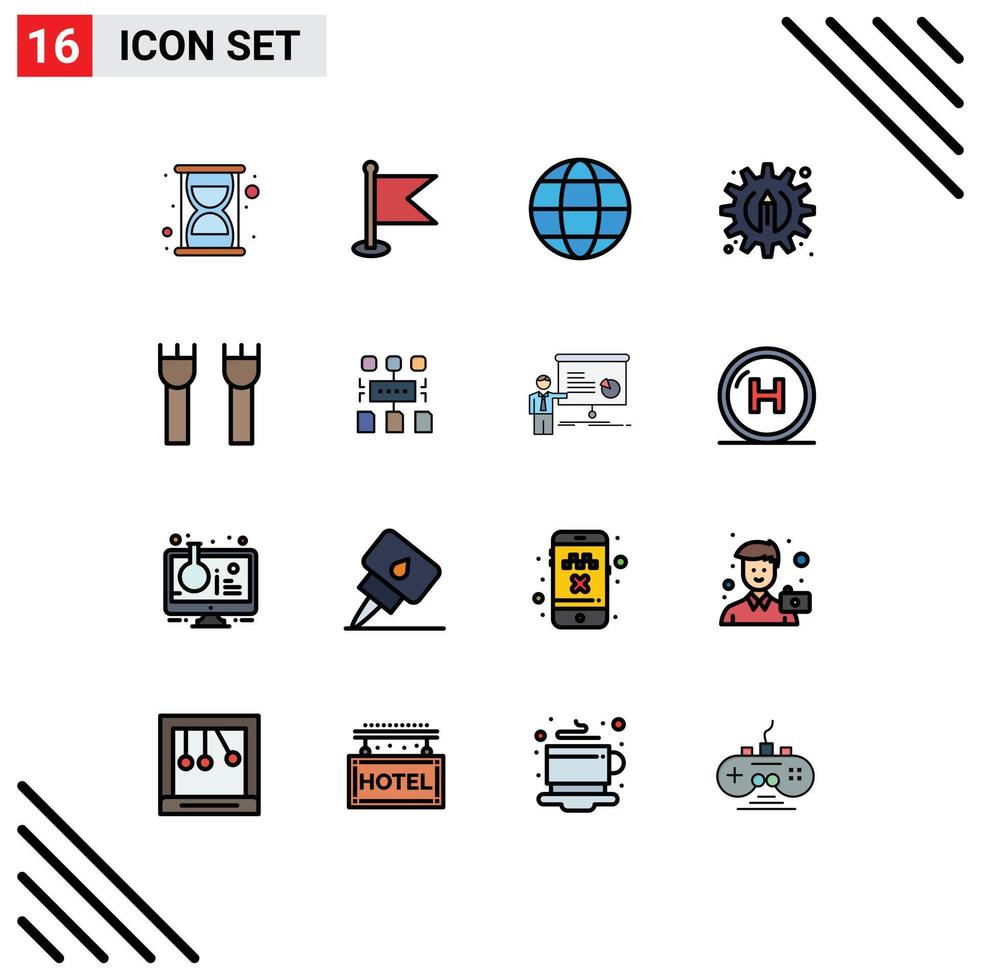 16 User Interface Flat Color Filled Line Pack of modern Signs and Symbols of fortress castle building environment castle process Editable Creative Vector Design Elements