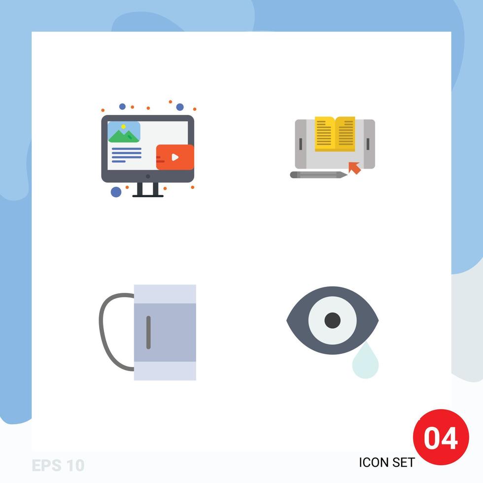 Group of 4 Flat Icons Signs and Symbols for blog bag screen smartphone sport Editable Vector Design Elements