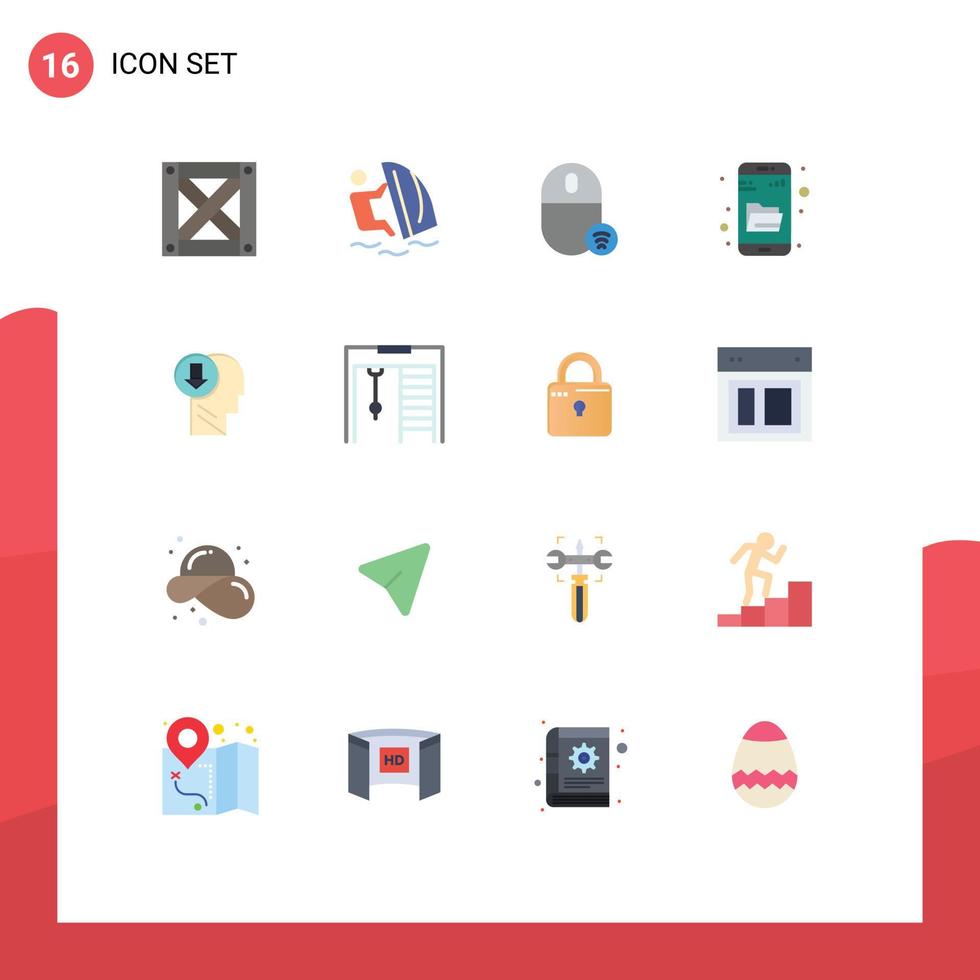 Pack of 16 Modern Flat Colors Signs and Symbols for Web Print Media such as arrow research computers explore mouse Editable Pack of Creative Vector Design Elements