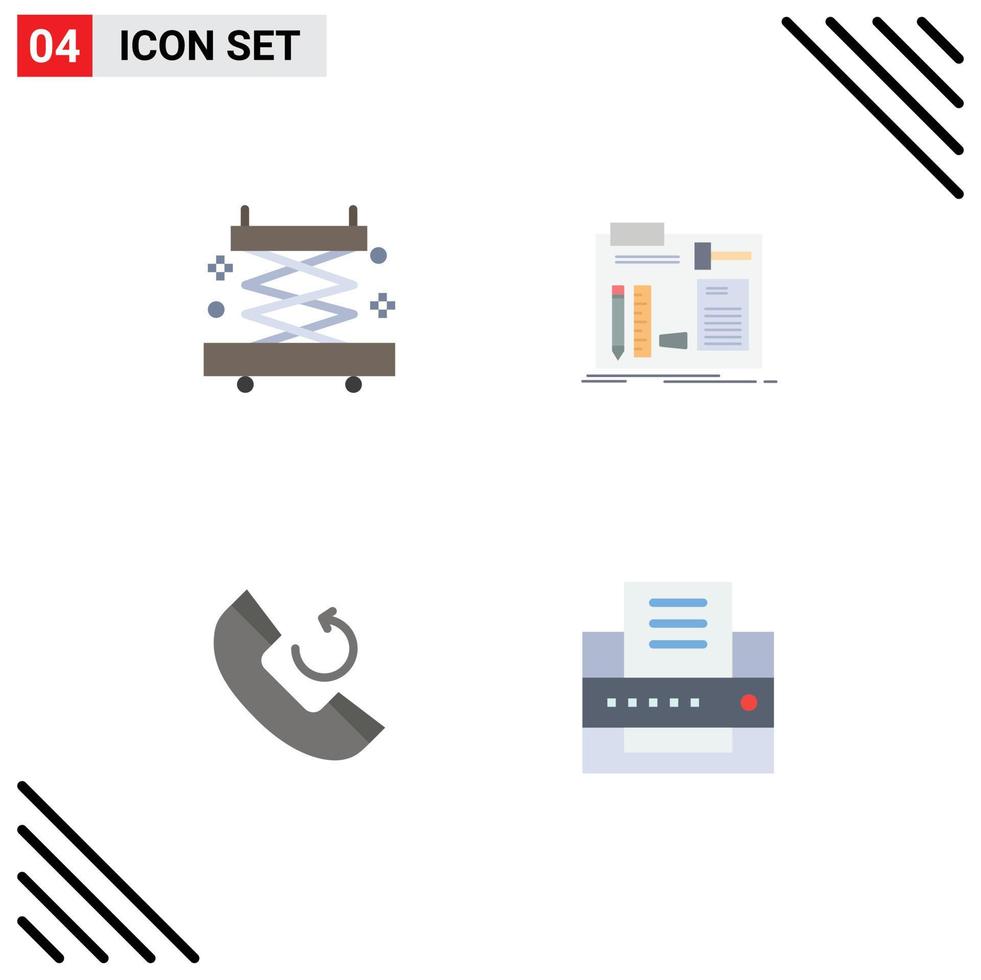 Group of 4 Flat Icons Signs and Symbols for construction phone build engineer printer Editable Vector Design Elements