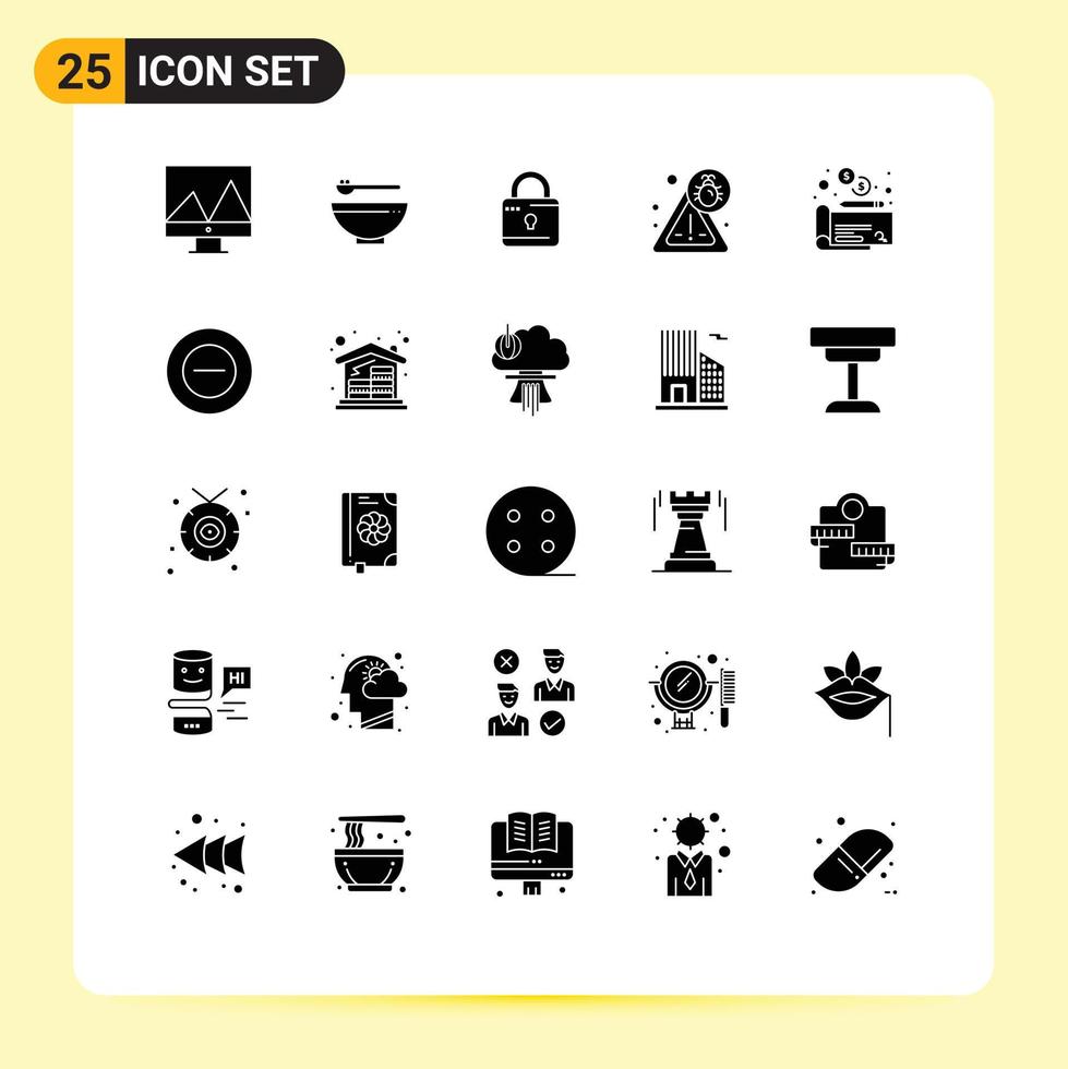 25 Creative Icons Modern Signs and Symbols of no money computing cheaque security Editable Vector Design Elements