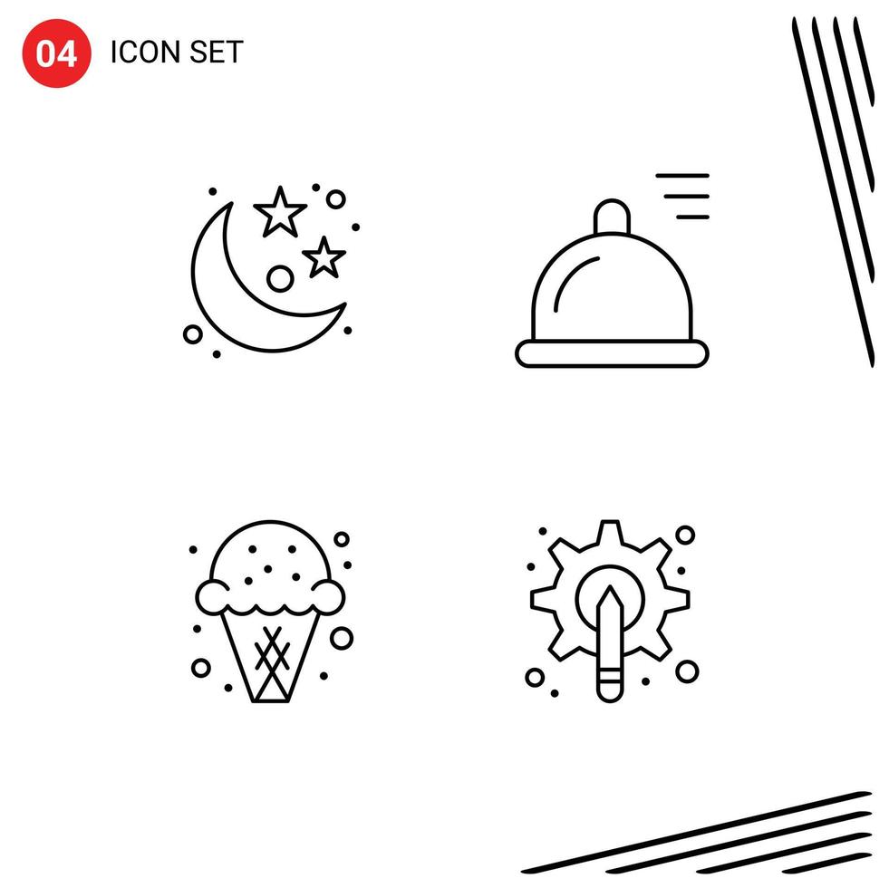 Universal Icon Symbols Group of 4 Modern Filledline Flat Colors of moon ice stars eat sweets Editable Vector Design Elements