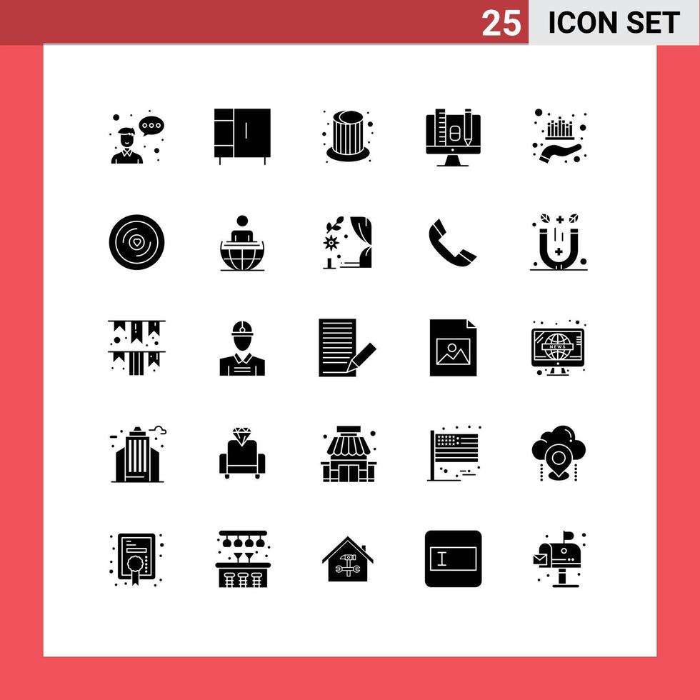 Set of 25 Vector Solid Glyphs on Grid for investment pincil magic scale computer Editable Vector Design Elements