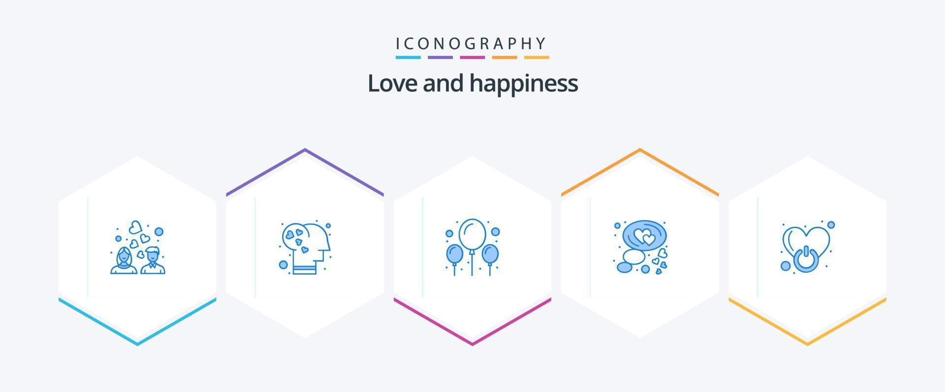 Love 25 Blue icon pack including power. off. balloon. bubble. heart vector