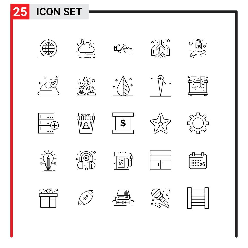 Modern Set of 25 Lines and symbols such as hat protection done lock pollution Editable Vector Design Elements