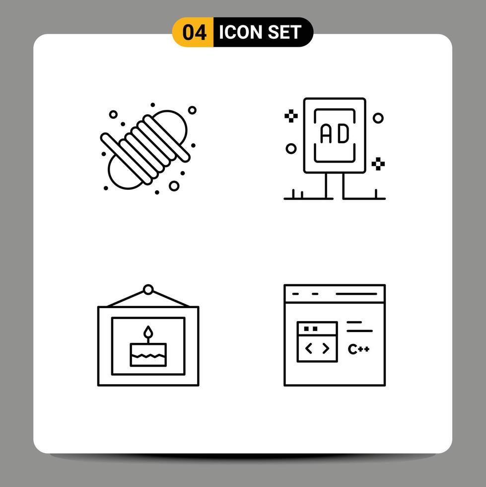 4 Creative Icons Modern Signs and Symbols of camping birthday yarn board party Editable Vector Design Elements