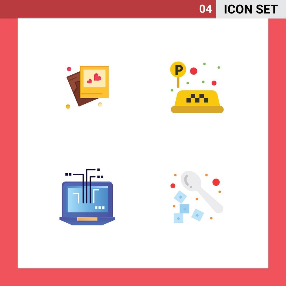 Set of 4 Commercial Flat Icons pack for frame laptop wedding traffic barista Editable Vector Design Elements
