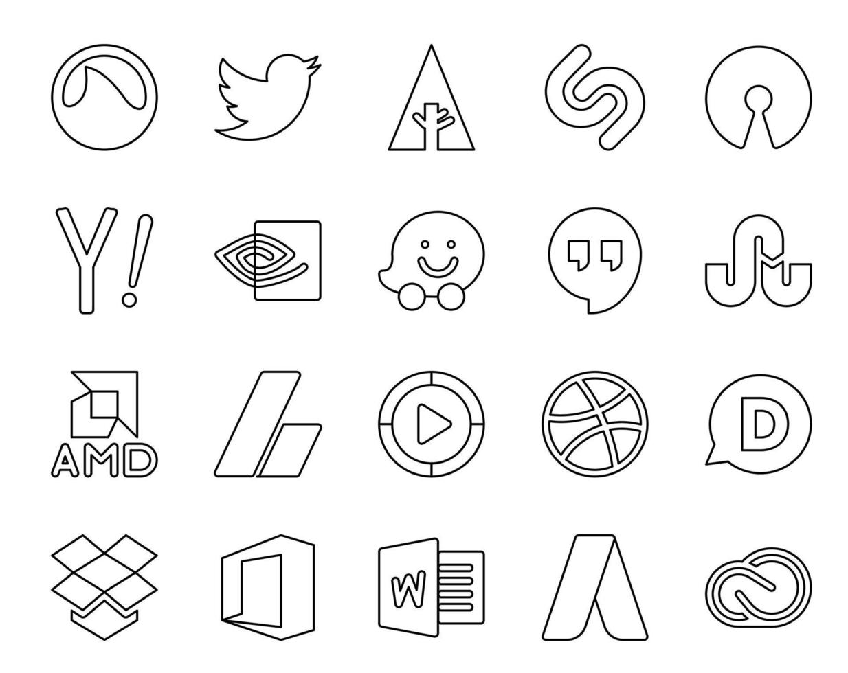 20 Social Media Icon Pack Including dribbble windows media player nvidia ads amd vector