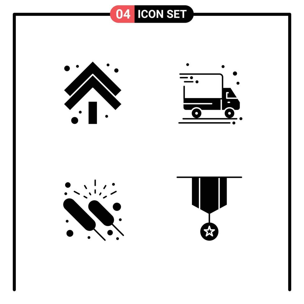 Set of 4 Modern UI Icons Symbols Signs for arrow fireworks double package delivery night Editable Vector Design Elements