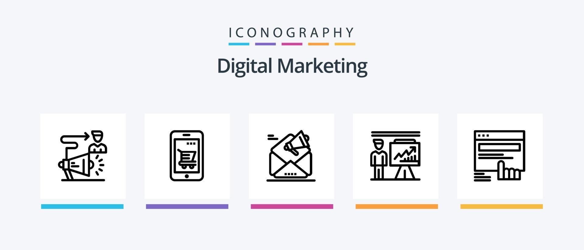 Digital Marketing Line 5 Icon Pack Including megaphone. marketing. announcement. api. setting. Creative Icons Design vector