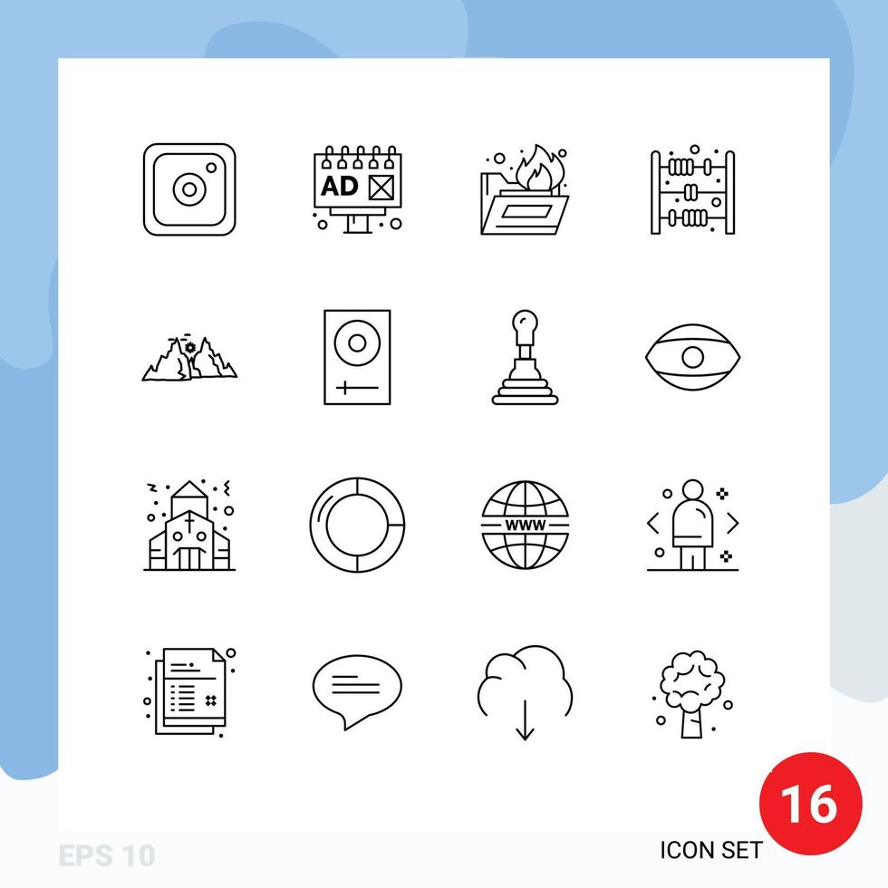 16 Thematic Vector Outlines and Editable Symbols of console nature folder fire hill mountain Editable Vector Design Elements
