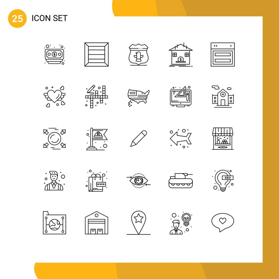 Group of 25 Lines Signs and Symbols for site design american bank savings Editable Vector Design Elements