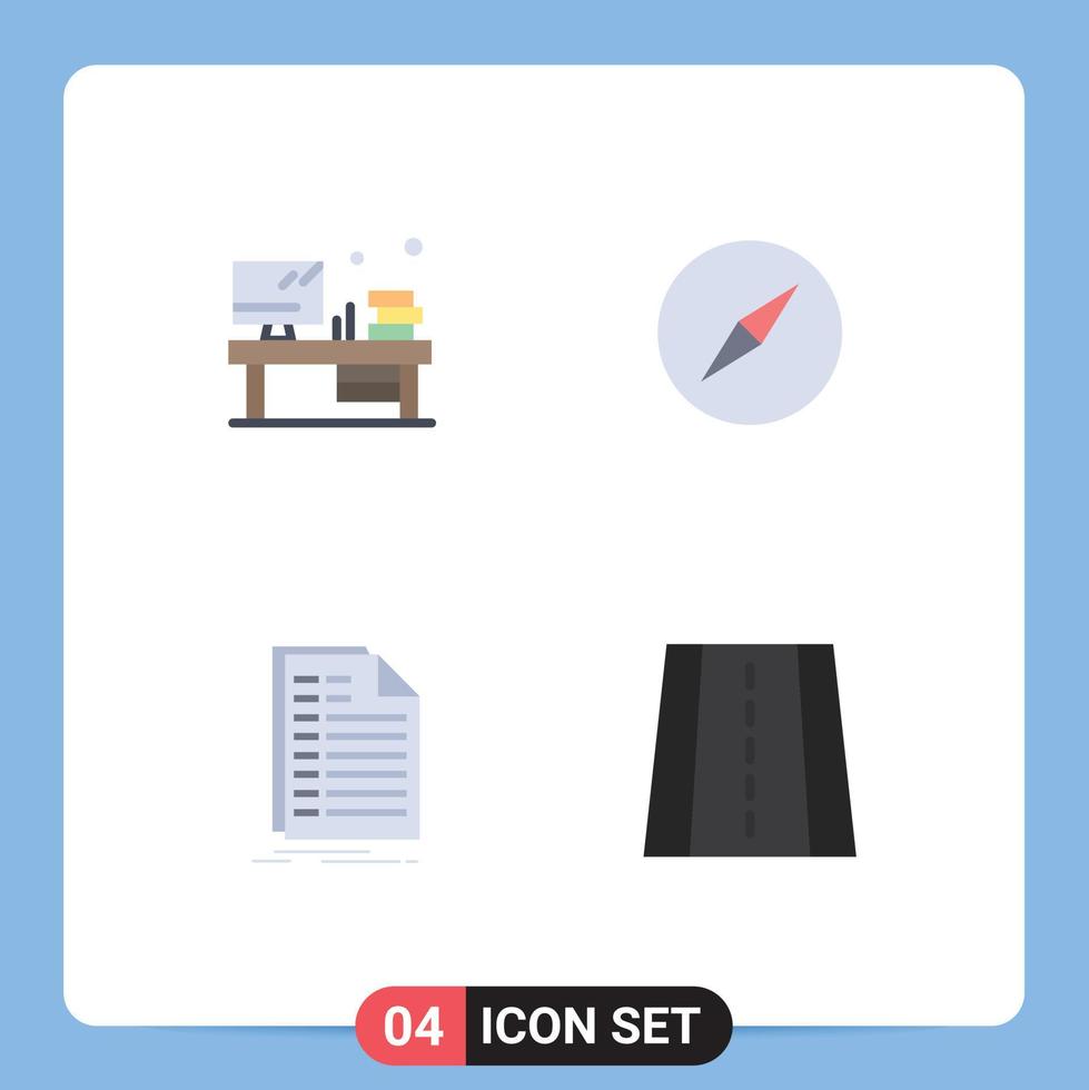 Pictogram Set of 4 Simple Flat Icons of table file monitor navigation statement Editable Vector Design Elements