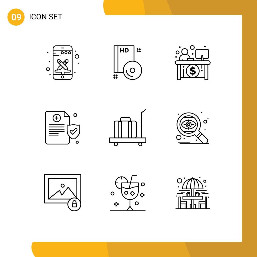 9 Thematic Vector Outlines and Editable Symbols of luggage policy dvd insurance teller Editable Vector Design Elements