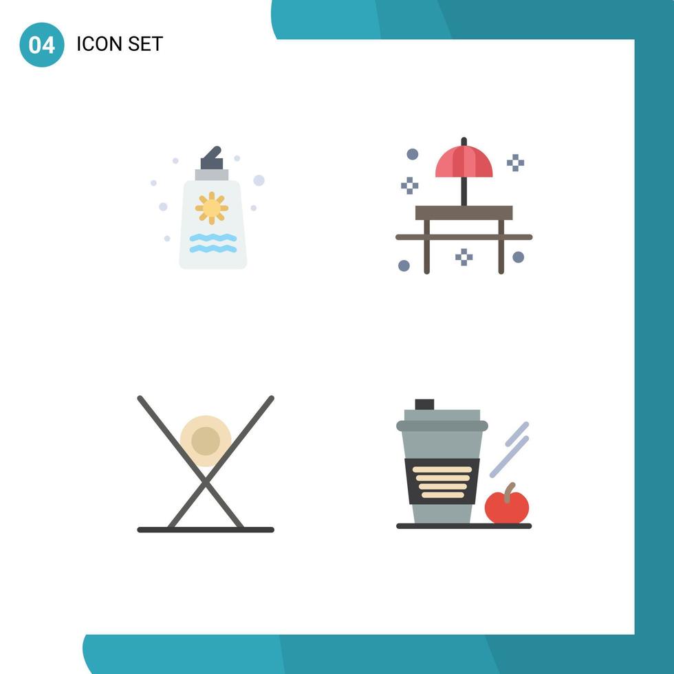 Pack of 4 creative Flat Icons of sun cream table romance park fast food Editable Vector Design Elements