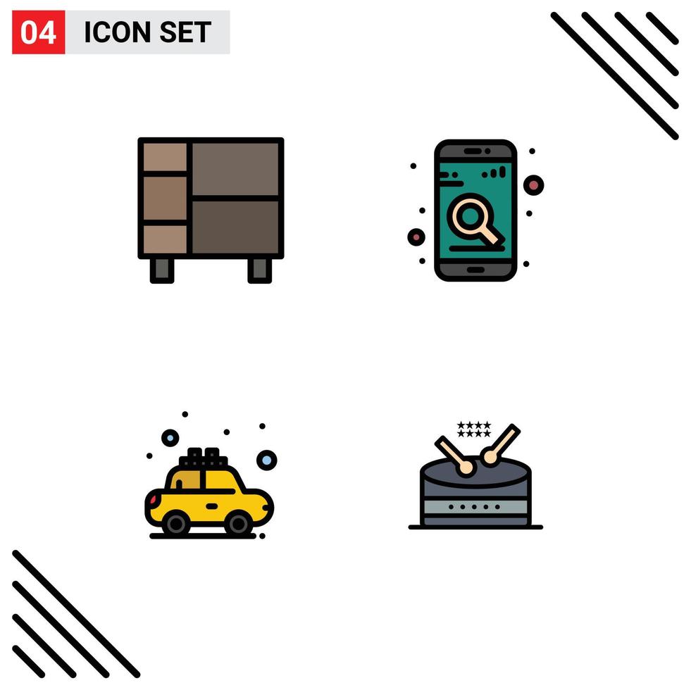 Stock Vector Icon Pack of 4 Line Signs and Symbols for appliances car house mobile transport Editable Vector Design Elements