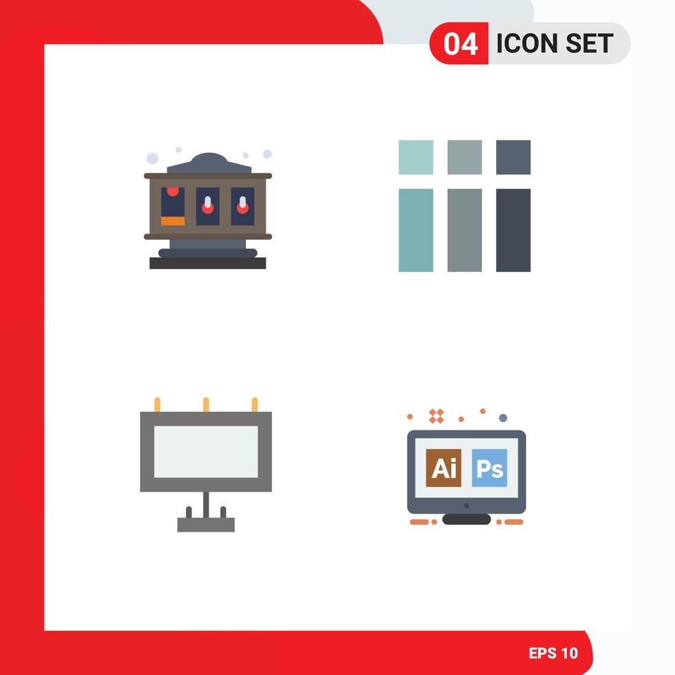 Set of 4 Commercial Flat Icons pack for slot machine street collage layout hex Editable Vector Design Elements