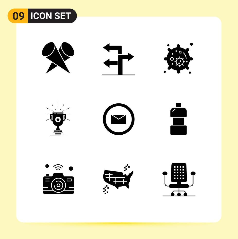 Universal Icon Symbols Group of 9 Modern Solid Glyphs of e commerce email cell cup prize Editable Vector Design Elements