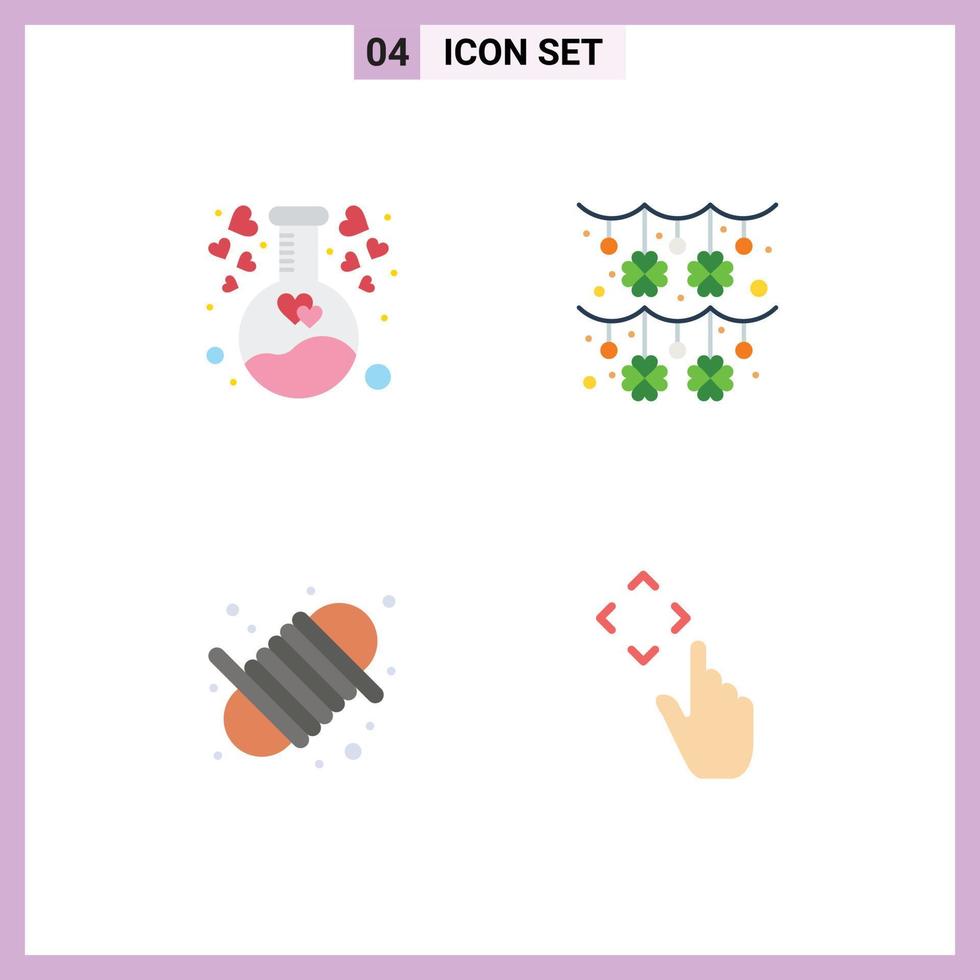 Set of 4 Vector Flat Icons on Grid for chemical equipment love clover yarn Editable Vector Design Elements