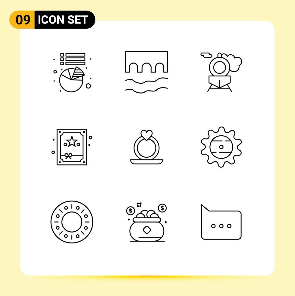 9 User Interface Outline Pack of modern Signs and Symbols of bottle heart retro ring box Editable Vector Design Elements