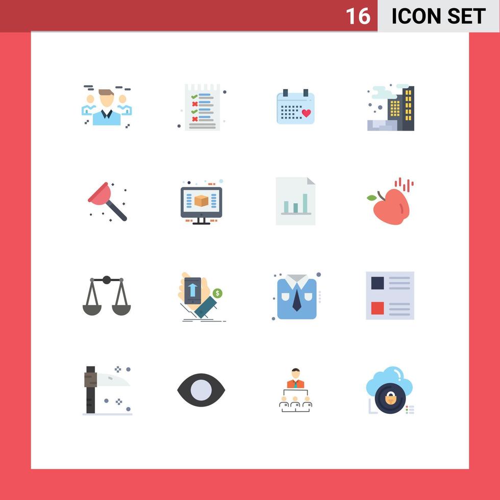 Set of 16 Modern UI Icons Symbols Signs for plumber pollution options gas wedding Editable Pack of Creative Vector Design Elements