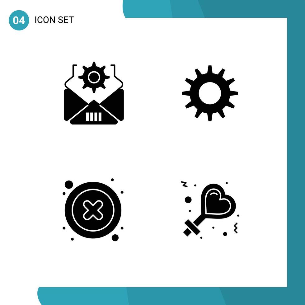 4 glifos sólidos vectoriales temáticos y símbolos editables de elementos de diseño vectorial editables de signo de cancelación de cog de usuario de correo vector