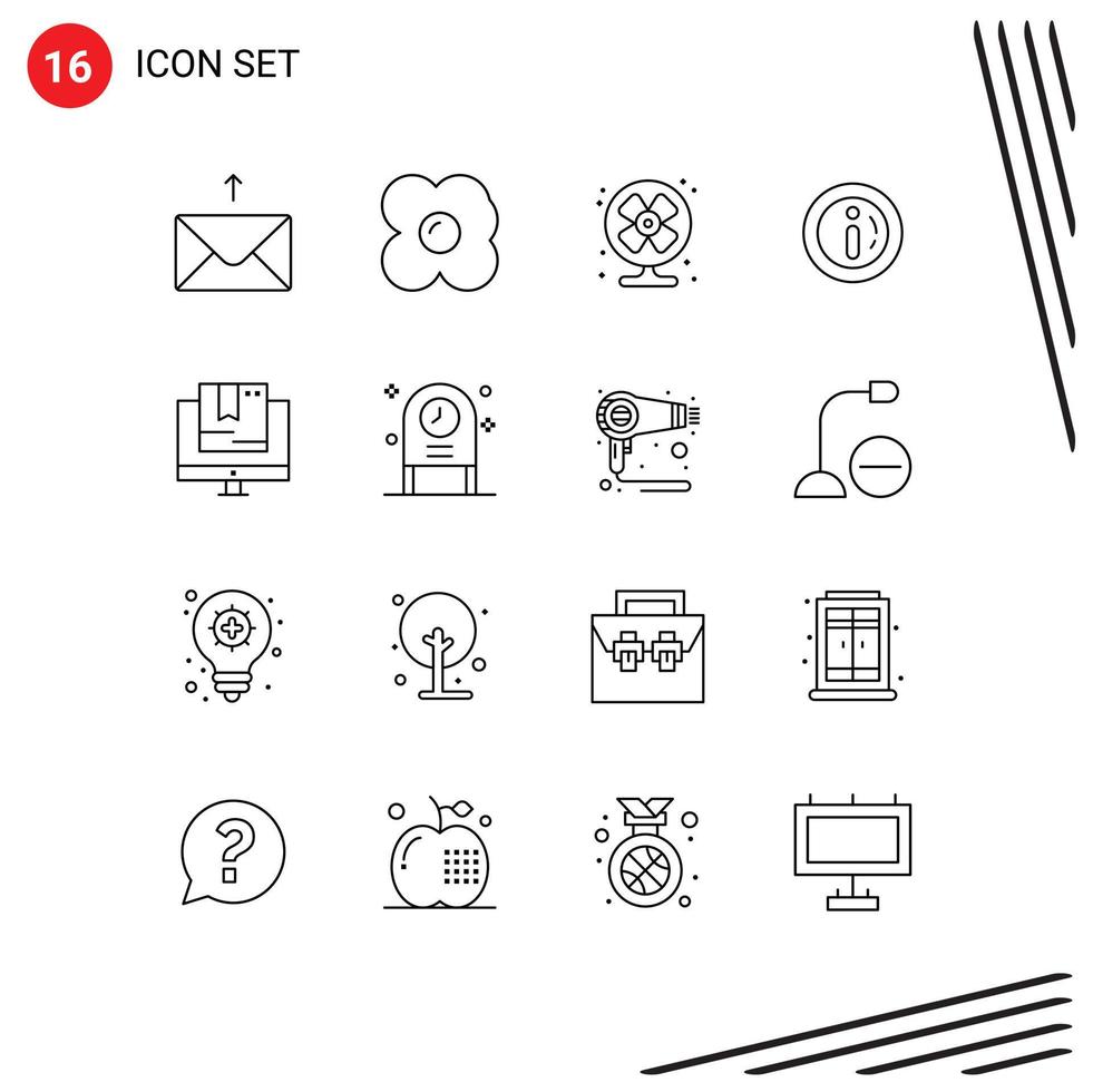 16 Universal Outline Signs Symbols of shop e fan commerce alert Editable Vector Design Elements