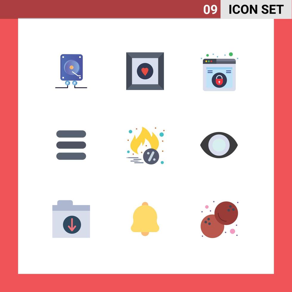 Set of 9 Modern UI Icons Symbols Signs for eye cyber monday lock hot sale task Editable Vector Design Elements