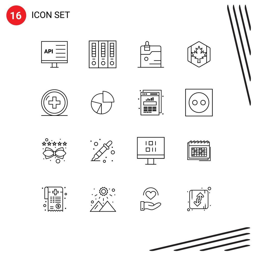 16 Universal Outlines Set for Web and Mobile Applications maple canada finance autumn technology Editable Vector Design Elements