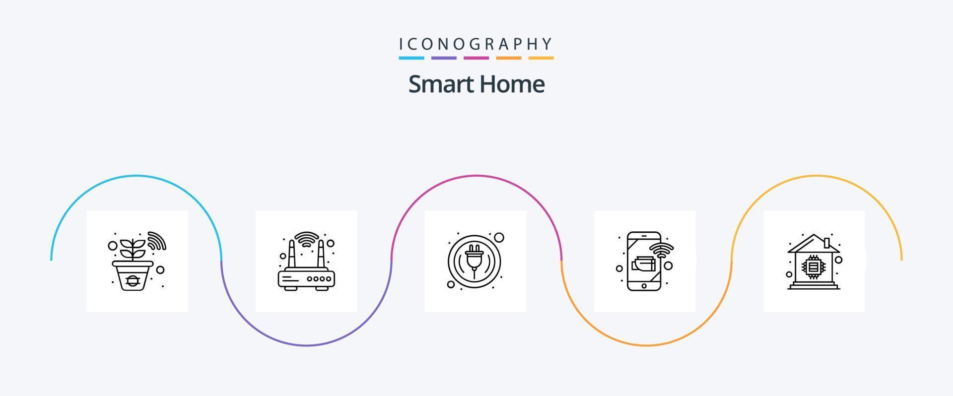 Smart Home Line 5 Icon Pack Including house. chip. smart. security. monitoring vector