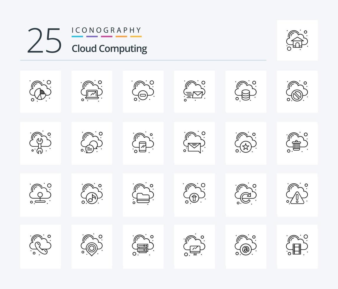 Cloud Computing 25 Line icon pack including data. invelop. cloud. message. cloud vector