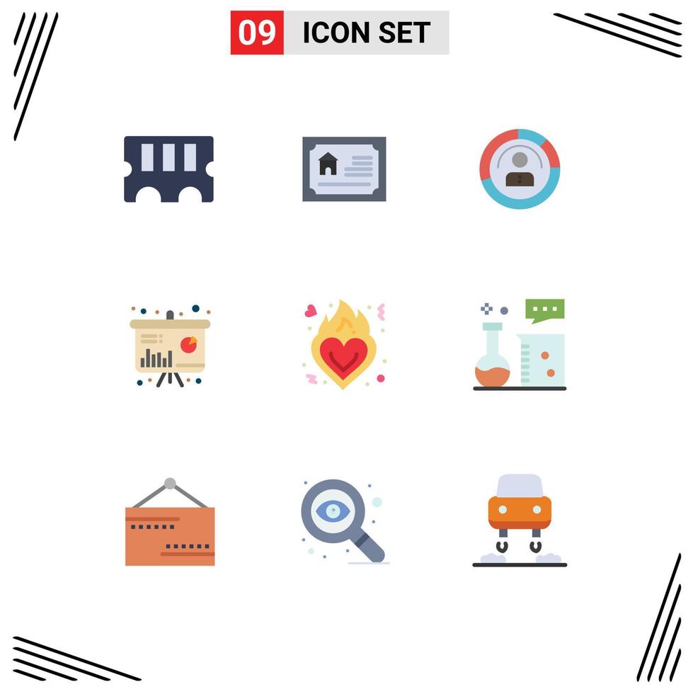 Group of 9 Flat Colors Signs and Symbols for information presentation features chart profile Editable Vector Design Elements