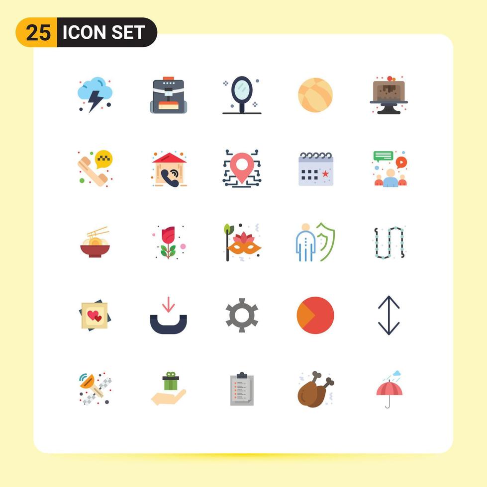 25 User Interface Flat Color Pack of modern Signs and Symbols of cake baking hand sport basketball Editable Vector Design Elements