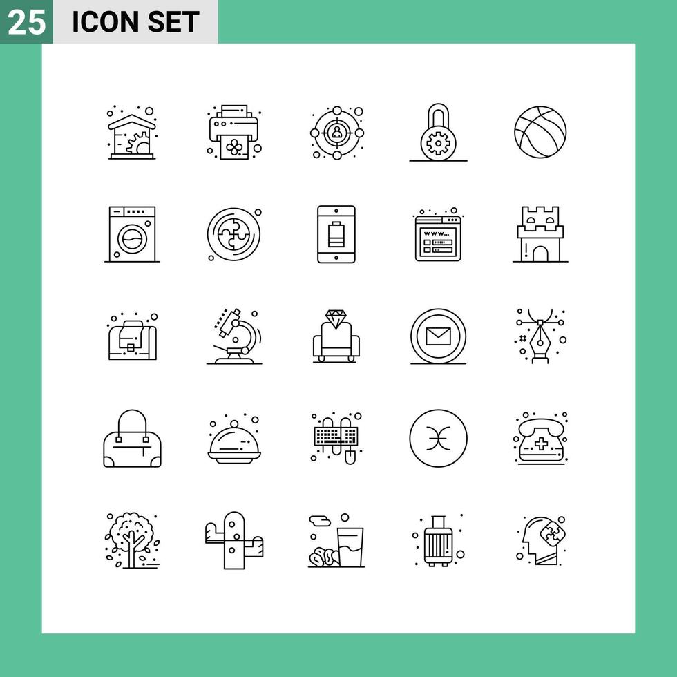 Line Pack of 25 Universal Symbols of cleaning sport target nba ball Editable Vector Design Elements
