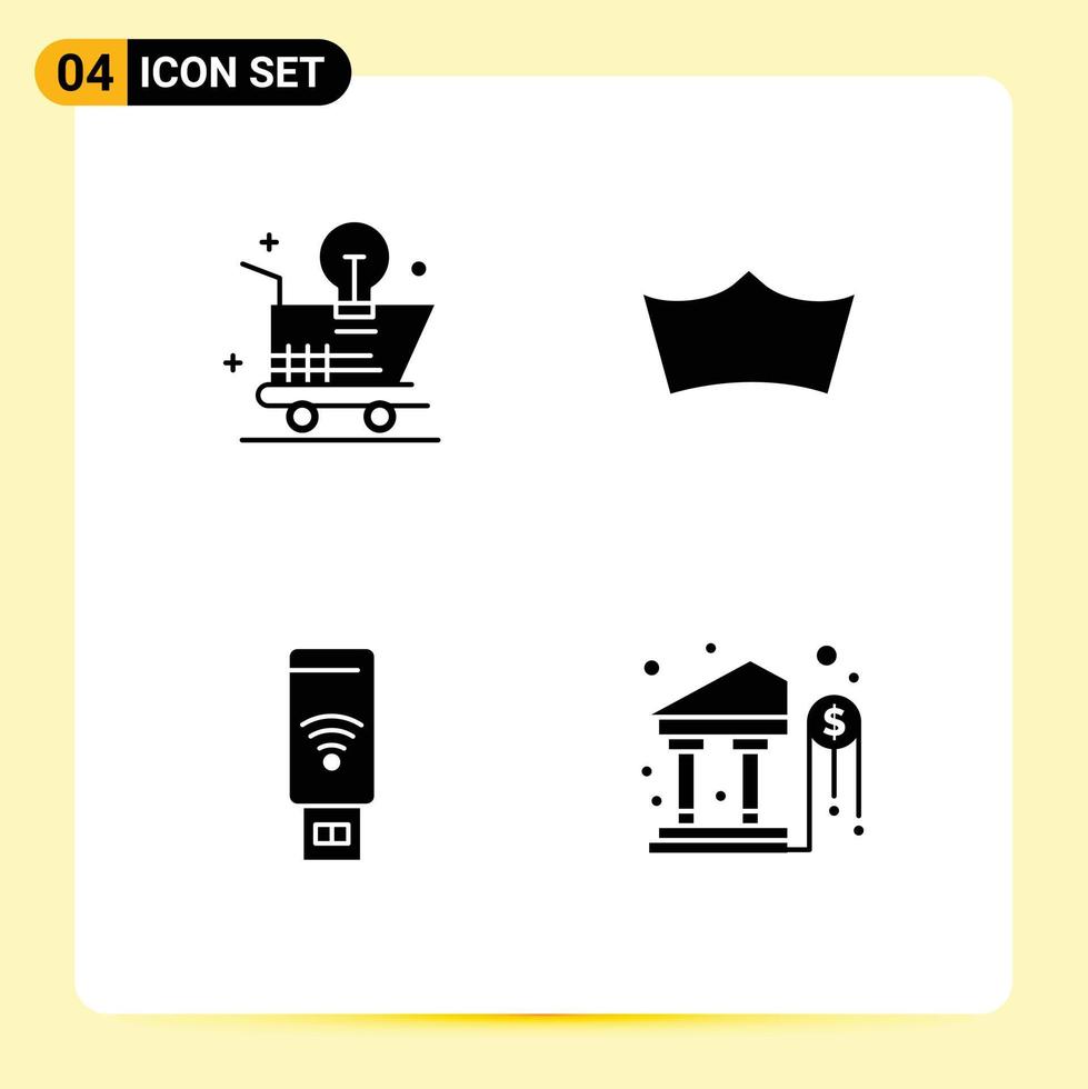 Modern Set of 4 Solid Glyphs Pictograph of cart usb idea coin servise Editable Vector Design Elements