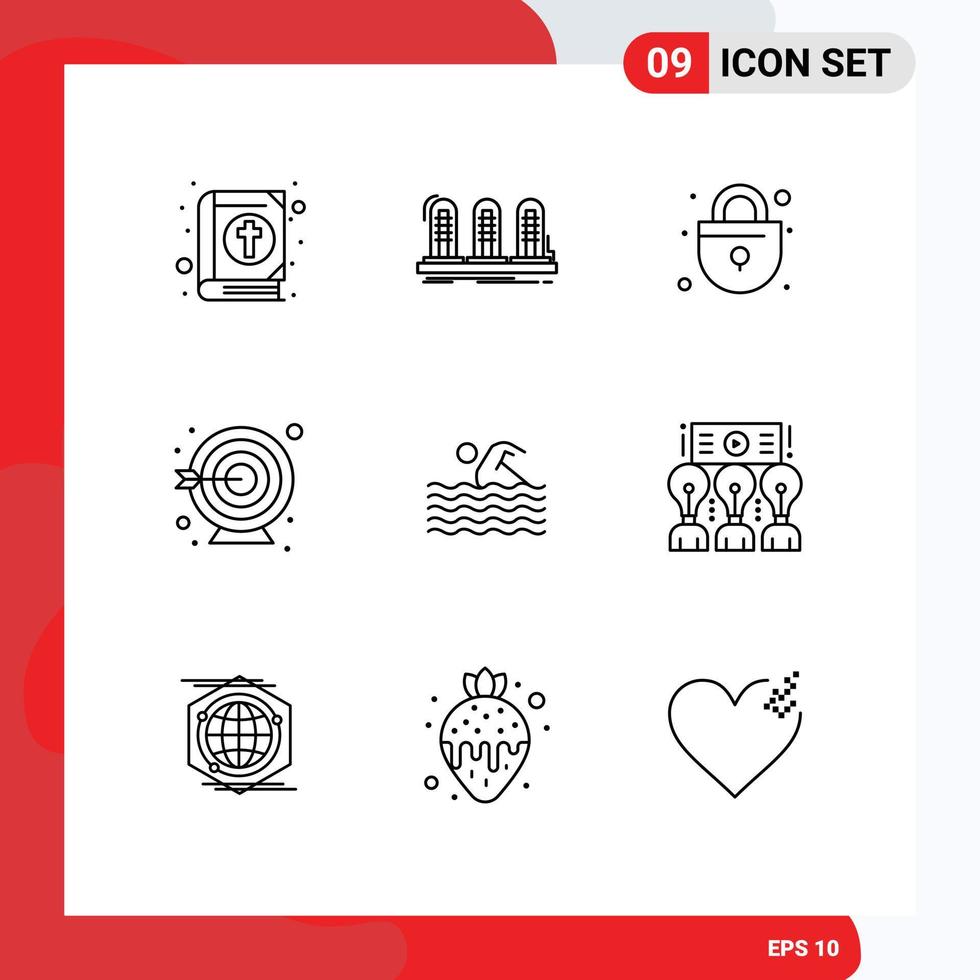 Modern Set of 9 Outlines and symbols such as swim activity tube target darts Editable Vector Design Elements