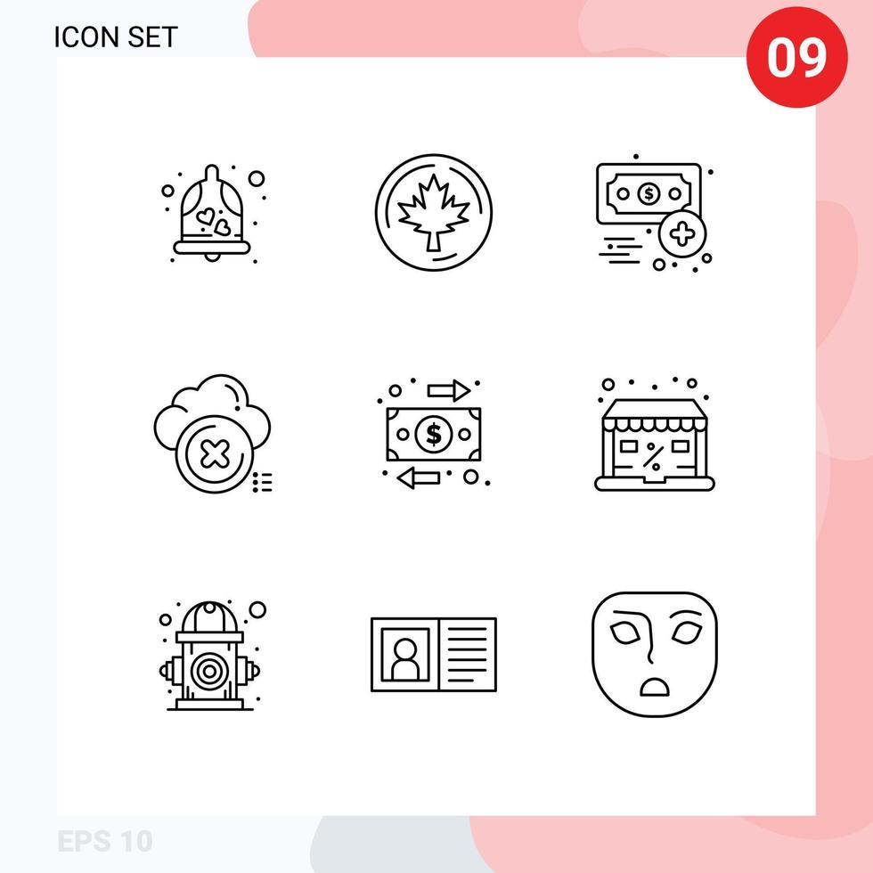 Pack of 9 creative Outlines of flow cancel business close cloud Editable Vector Design Elements