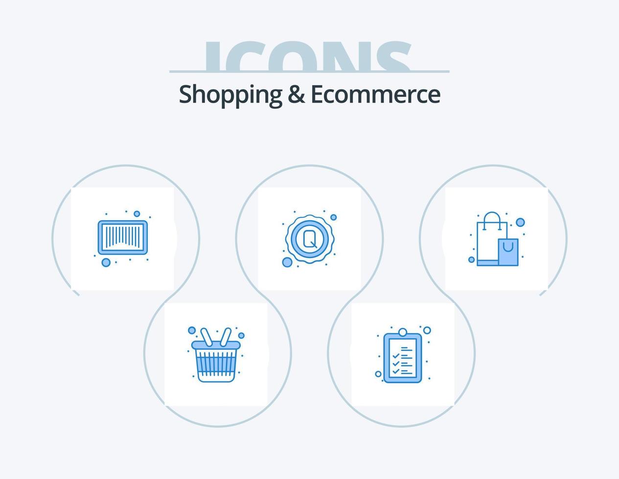 Shopping And Ecommerce Blue Icon Pack 5 Icon Design. offer. shop. product. bag. quality tag vector