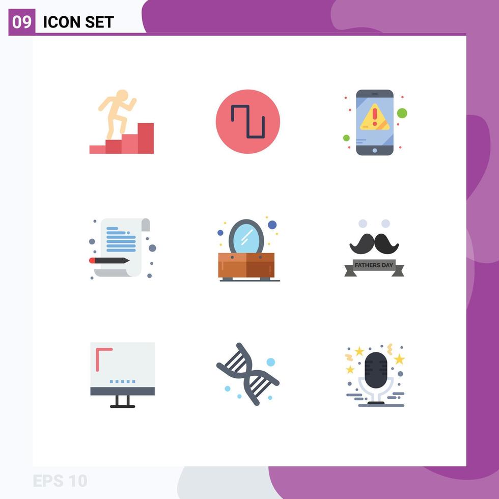 9 Thematic Vector Flat Colors and Editable Symbols of celebrate dresser mobile bedroom notepad Editable Vector Design Elements