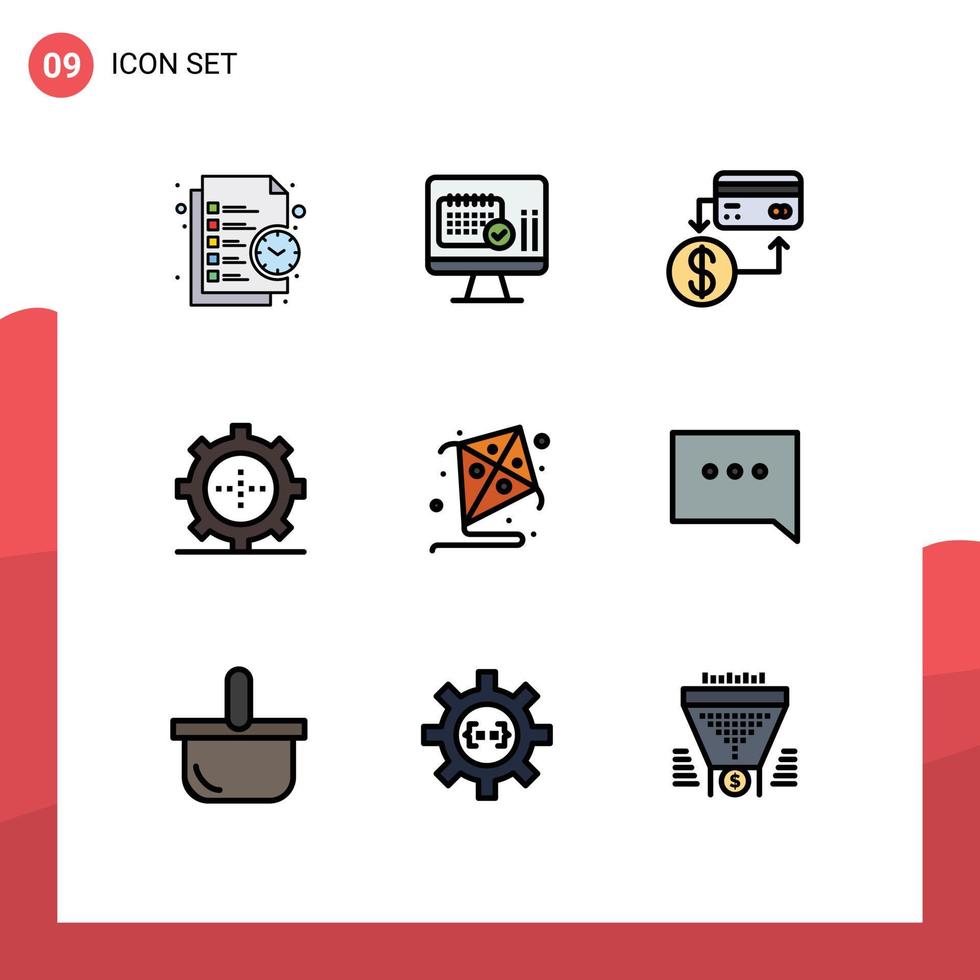 User Interface Pack of 9 Basic Filledline Flat Colors of technology gadget calender devices credit Editable Vector Design Elements