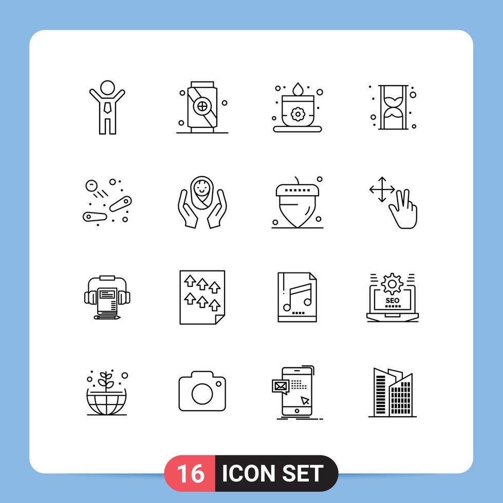 Mobile Interface Outline Set of 16 Pictograms of play fun sauna pinball time Editable Vector Design Elements