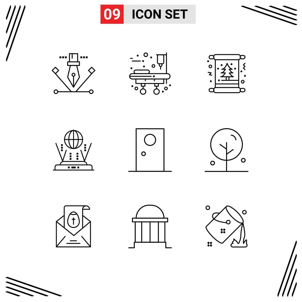 Pictogram Set of 9 Simple Outlines of entrance connect christmas router internet Editable Vector Design Elements