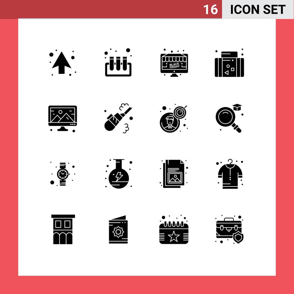 16 User Interface Solid Glyph Pack of modern Signs and Symbols of creative travel discount summer holiday Editable Vector Design Elements
