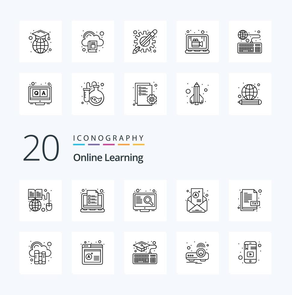 20 Online Learning Line icon Pack like result mail note letter search vector