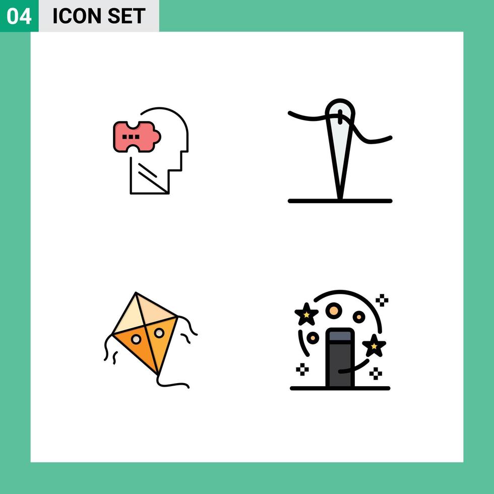 4 Filledline Flat Color concept for Websites Mobile and Apps logic flying solving sew magic wand Editable Vector Design Elements