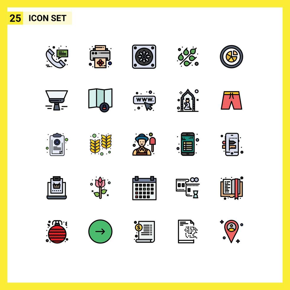 Pictogram Set of 25 Simple Filled line Flat Colors of brush pie fan diagram analytics Editable Vector Design Elements